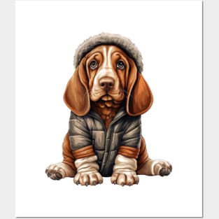 Winter Basset Hound Dog Posters and Art